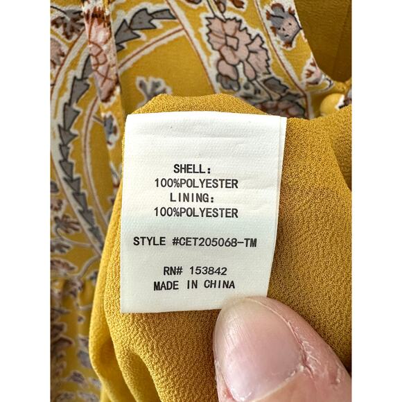 MELLODAY | Yellow Boho Floral Peasant Long Sleeve Babydoll Blouse | Small - Picture 7 of 8